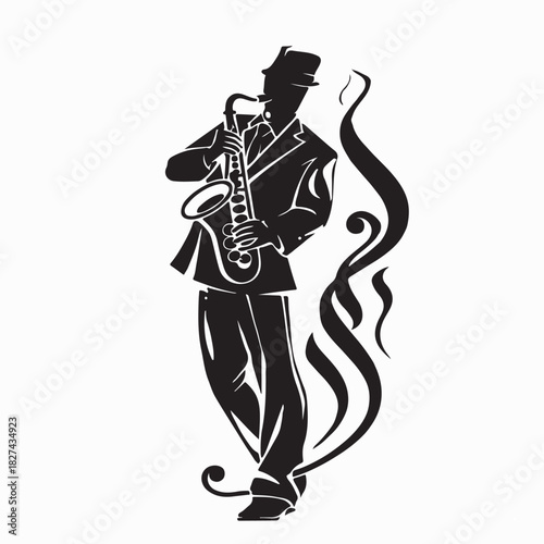 Saxophonist Performing Live Jazz Vector isolated on white background