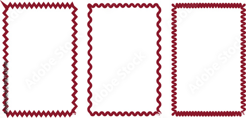 Collection of Wavy and Zigzag Red Frames. Red decorative zigzag and wavy frame set for print and design projects