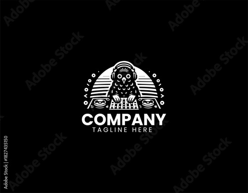 New Zealand kiwi bird playing rhythmic music as a creative DJ in a bold black vector logo illustration