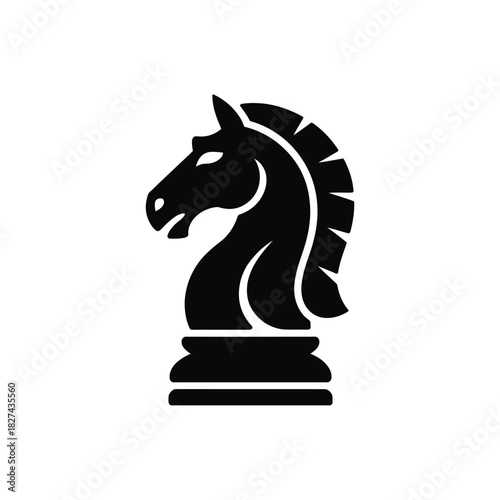 Black chess knight silhouette on white background