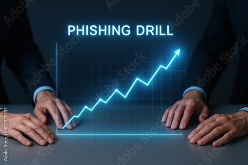 Business professionals analyzing growth trends in a phishing drill session, highlighting cybersecurity training and awareness in the modern workplace.