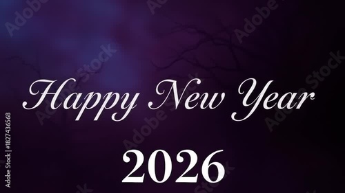 Enchanting New Year 2026 Celebration with Eerie Trees and Soft Purple Hues