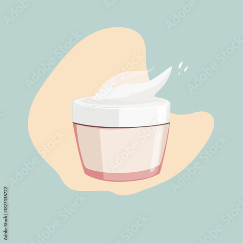 Open jar of moisturizing cream with smooth glossy texture isolated on abstract pastel background skincare cosmetic product vector illustration