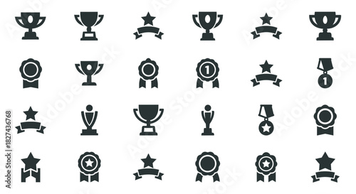 Trophy award medal star ribbon achievement winner champion victory success contest prize celebration 100