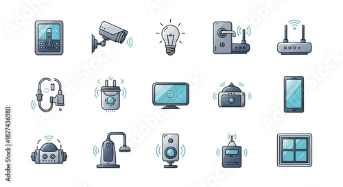 Smart home automation devices security system wireless technology iot equipment internet of things concept design