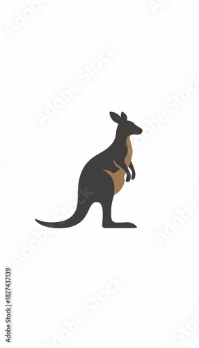 A minimalist illustration of a dark grey kangaroo in profile on a white background.