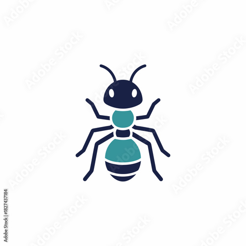 A stylized illustration of an ant, showcasing its segmented body and antennae, in a flat design.