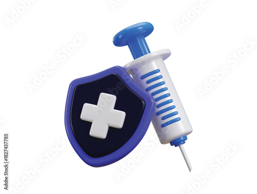 Syringe with medical shield icon 3d render concept of 
Protected vaccination syringe for healthcare treatment icon vector illustration