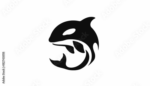 Stylized black and white killer whale orca logo design.