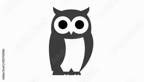 A simple, graphic illustration of a black and white owl with large eyes on a plain background.