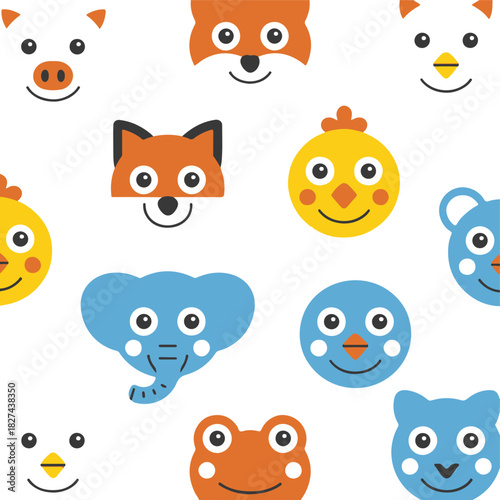 Cute Animal Faces Vector | Kids Cartoon Illustration