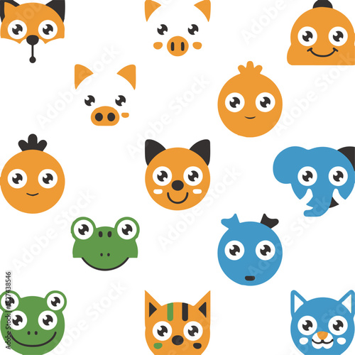 Cute Animal Faces Vector | Kids Cartoon Illustration