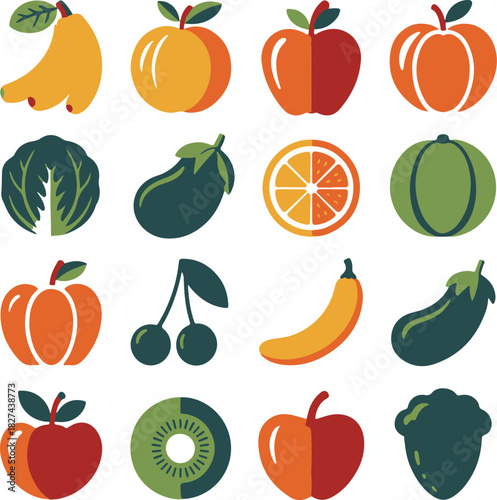 Healthy Food Icons Vector | Fresh Vegetable Fruit Illustration