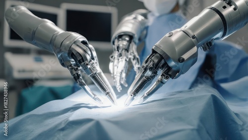 Robotic Surgical System Performing Minimally Invasive Procedure in Operating Room.