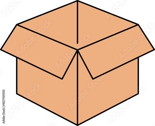 Simple Line Art Open Brown Cardboard Box Illustration Container