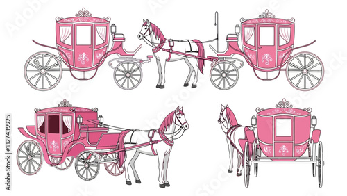 Elegant pink horse-drawn carriage for a royal procession or fairytale event