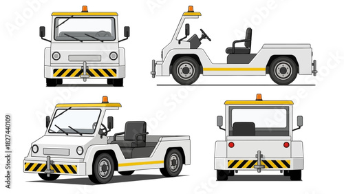 Illustration of airport tug vehicle from various angles