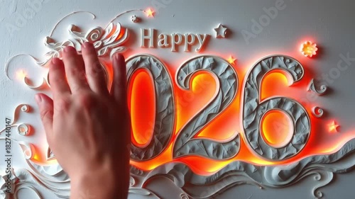 Elegant 2026 New Year Artwork with Textured Numbers and Delicate Paper Accents