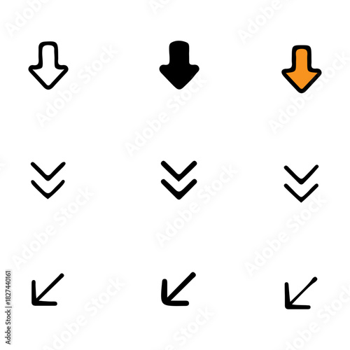 Collection of downward arrows and directional icons