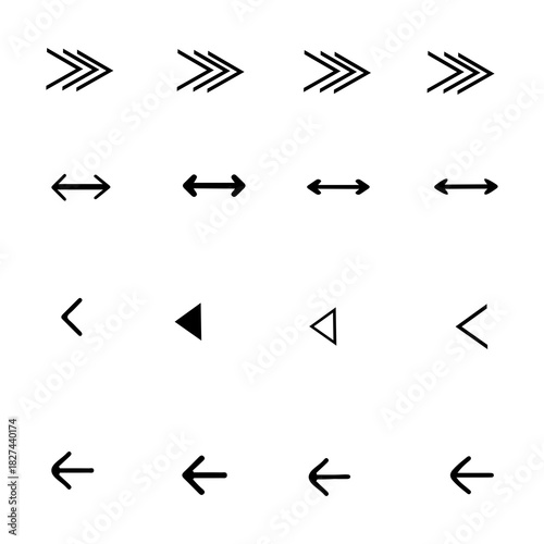Collection of diverse black arrow icons on a white background