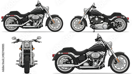 Collection of Classic Motorcycle Illustrations from Multiple Angles