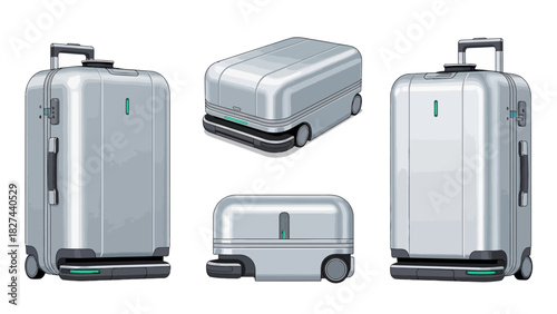 Three-dimensional rendering of a smart suitcase with wheels and a handle