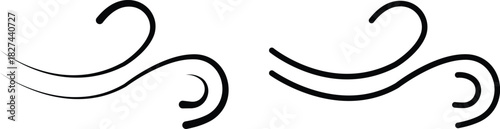 Black Wind Breeze Swirl Icon Set Collection Group in Flat Line Style, Air Flow Symbol Pack with Abstract Curved Gust Shapes, Minimal Outline Weather Elements and Motion Lines Vector Illustration