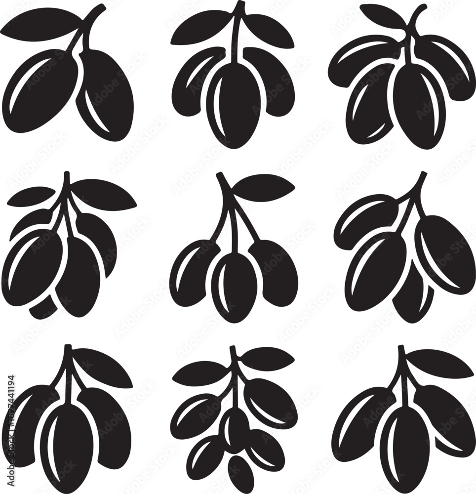 Obraz premium Olives on Branches Vector Art Graphic Collection Design Elements