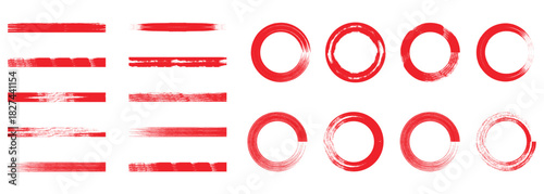 Grunge banner collection. Mega vector set of grunge circle brush vector illustration.  Red circle in grunge style on white background. Paint brush stamp collection.  