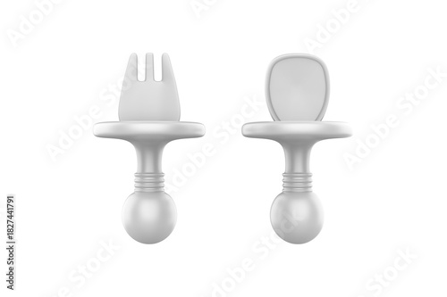 Eco-friendly Silicon Spoon and Fork for Baby Feeding. 3d illustration
