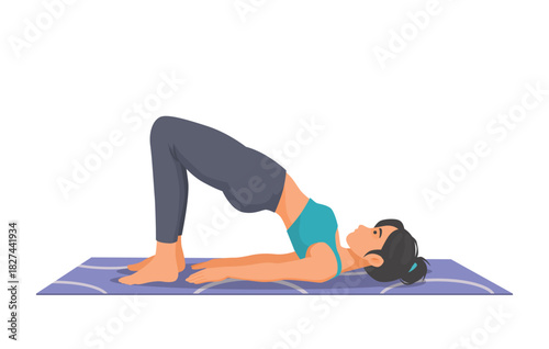 Woman practicing yoga doing wind bridge pose on the mat