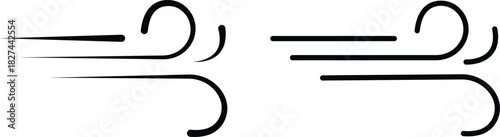 Black Wind Breeze Swirl Icon Set Collection Group in Flat Line Style, Air Flow Symbol Pack with Abstract Curved Gust Shapes, Minimal Outline Weather Elements and Motion Lines Vector Illustration