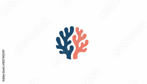 A minimalist logo design featuring two stylized coral branches, one blue and one pink, forming a circle.