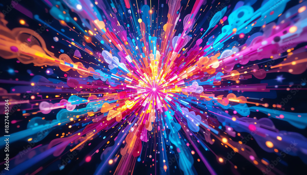 Fototapeta premium Vivid neon floral explosion, abstract energy burst, artistic digital style, 8K