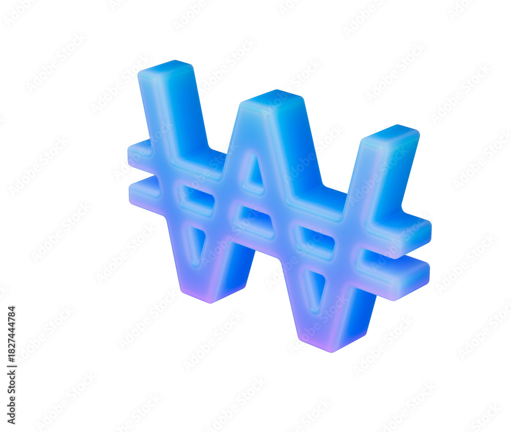 Obraz premium 3D Korean Won currency symbol in vibrant blue and purple neon gradient. 3d illustration