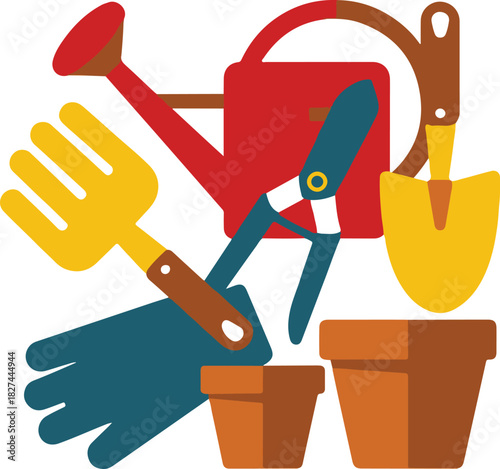 Gardening Tools Icons Vector | Outdoor Garden Illustration