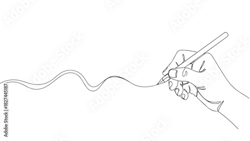 One continuous line art illustration Hand sketching a flowing line with a pencil, artistic design 6 
