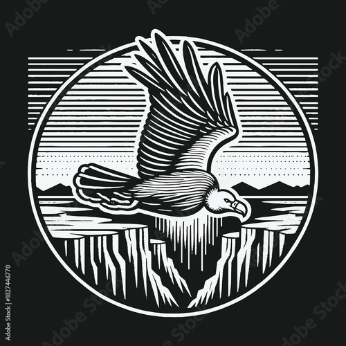 Majestic Condor Soaring Over a Deep Canyon Illustration.