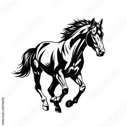 Majestic black horse galloping with powerful energy and grace in motion.