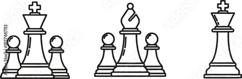 Chess King and Pawn Line Art Icons bishop game