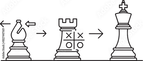 Chess Pieces and Tic Tac Toe Game Illustration strategy