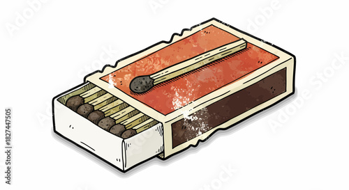 A box of matches, with one match protruding, ready for ignition