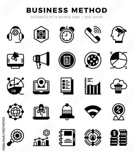 Set of Business Method icons in Lineal Filled style. Lineal Filled Icons symbol collection.