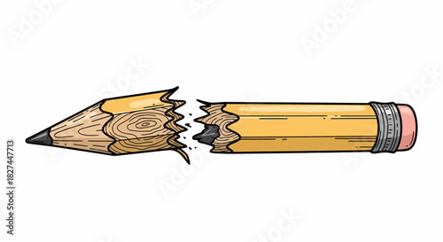 Hand-drawn illustration of a snapped yellow wooden pencil, a symbol of stress and creative failure