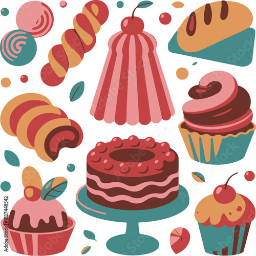 Bakery Icons Vector | Pastry Dessert Illustration