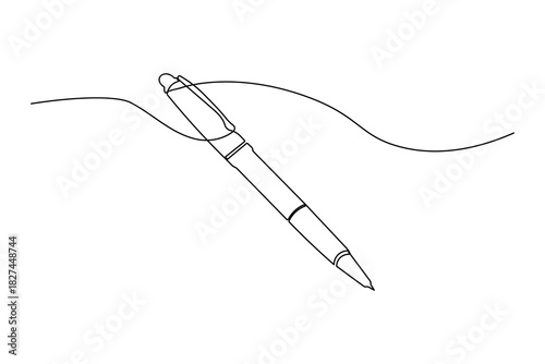Continuous one line drawing of a simple minimalist pen writing instrument concept art vector isolated