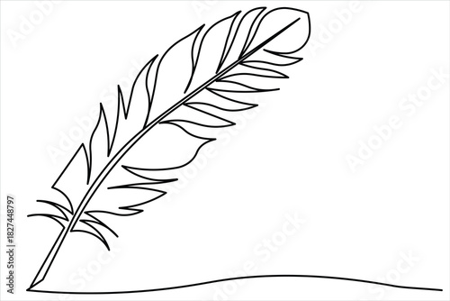 Feather quill continuous one line drawing elegant writing pen icon