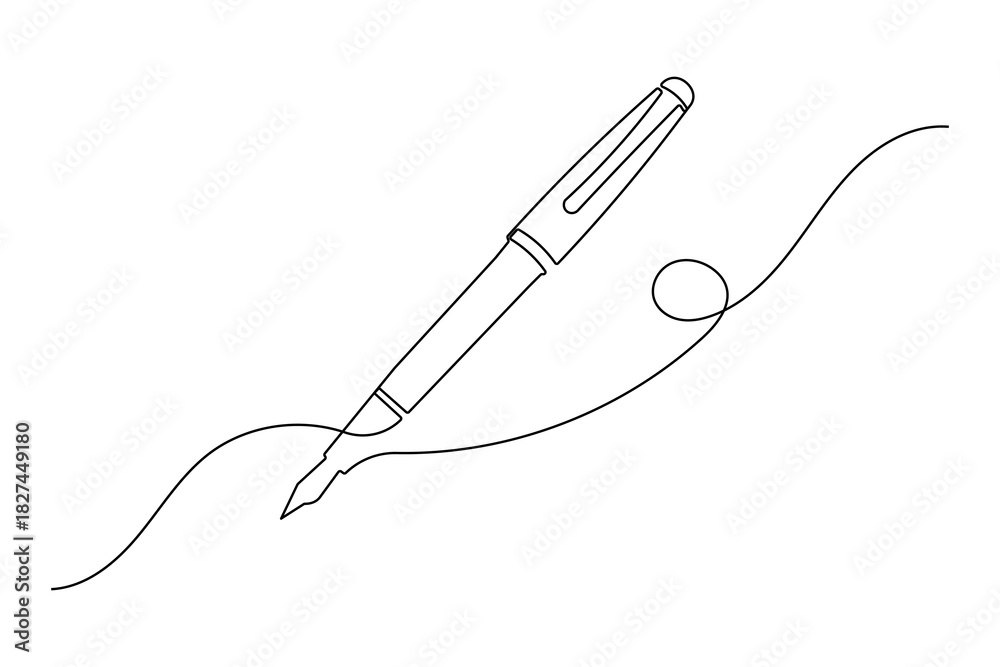Obraz premium Continuous one line art of a classic fountain pen drawing, a smooth, elegant, flowing ink line.
