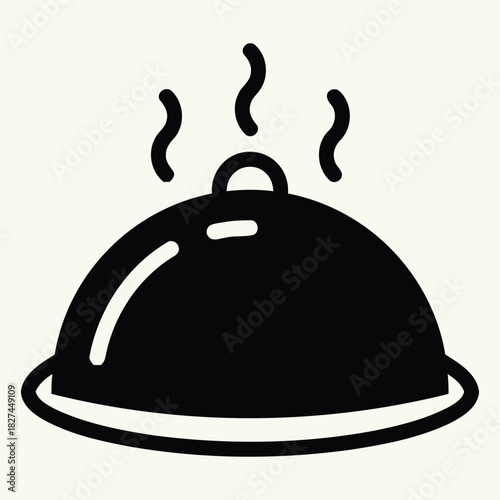 Steaming Hot Food Platter Dome Icon for Restaurant Menu and Catering Service