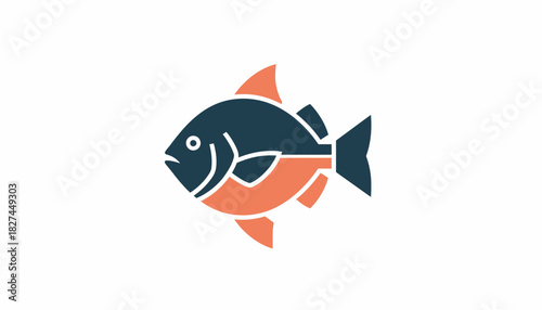Illustration of a fish with dark blue and orange colors on a white background.